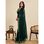Women's Georgette Printed Saree With Unstitched Blouse 5.5Mtr (Green)