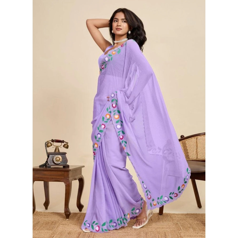 Women's Georgette Printed Saree With Unstitched Blouse 5.5Mtr (Lavender)