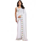Women's Georgette Printed Saree With Unstitched Blouse 5.5Mtr (White)