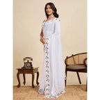 Women's Georgette Printed Saree With Unstitched Blouse 5.5Mtr (White)