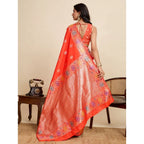 Women's Faux_Banarasi_Silk Woven Saree With Unstitched Blouse 5.5Mtr (Coral)