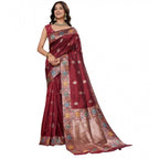 Women's Faux_Banarasi_Silk Woven Saree With Unstitched Blouse 5.5Mtr (Maroon)