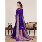 Women's Jacquard Woven Saree With Unstitched Blouse 5.5Mtr (Blue)