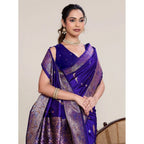 Women's Jacquard Woven Saree With Unstitched Blouse 5.5Mtr (Blue)