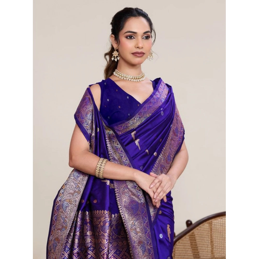 Women's Jacquard Woven Saree With Unstitched Blouse 5.5Mtr (Blue)