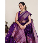 Women's Jacquard Woven Saree With Unstitched Blouse 5.5Mtr (Purple)