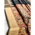 Women's Tussar Silk Madhubani Saree With Unstitched Blouse 5.5Mtr (Black)