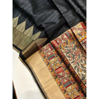 Women's Tussar Silk Madhubani Saree With Unstitched Blouse 5.5Mtr (Black)