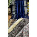 Women's Tussar Silk Madhubani Saree With Unstitched Blouse 5.5Mtr (Blue)