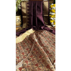 Women's Tussar Silk Madhubani Saree With Unstitched Blouse 5.5Mtr (Coffee)