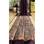 Women's Tussar Silk Madhubani Saree With Unstitched Blouse 5.5Mtr (Coffee)