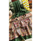 Women's Tussar Silk Madhubani Saree With Unstitched Blouse 5.5Mtr (Green)