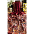 Women's Tussar Silk Madhubani Saree With Unstitched Blouse 5.5Mtr (Maroon)