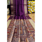 Women's Tussar Silk Madhubani Saree With Unstitched Blouse 5.5Mtr (Purple)