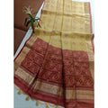 Women's Raw Silk Ikkat Saree With Unstitched Blouse 5.5Mtr (Beige)