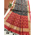 Women's Raw Silk Ikkat Saree With Unstitched Blouse 5.5Mtr (Black)