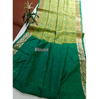 Women's Raw Silk Ikkat Saree With Unstitched Blouse 5.5Mtr (Green)