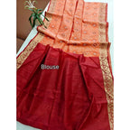 Women's Raw Silk Ikkat Saree With Unstitched Blouse 5.5Mtr (Peach)