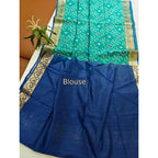 Women's Raw Silk Ikkat Saree With Unstitched Blouse 5.5Mtr (Sky Blue)