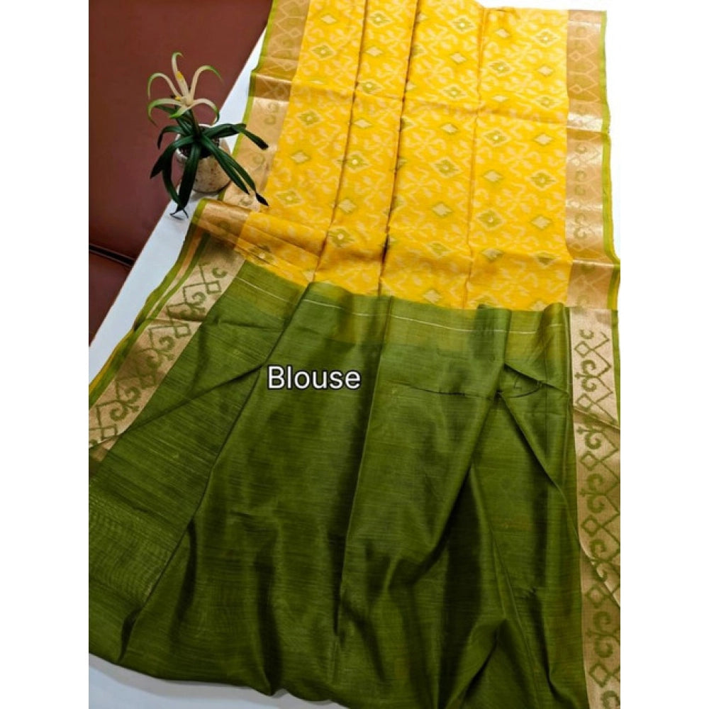 Women's Raw Silk Ikkat Saree With Unstitched Blouse 5.5Mtr (Yellow)