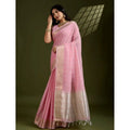 Women's Tissue Checks_With_Buttis Saree With Unstitched Blouse 5.5Mtr (Light_Pink)