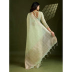 Women's Tissue Checks_With_Buttis Saree With Unstitched Blouse 5.5Mtr (Light_Green)