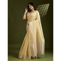 Women's Tissue Checks_With_Buttis Saree With Unstitched Blouse 5.5Mtr (Yellow)
