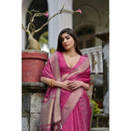 Women's Silk_Blend Butti Pattern Saree With Unstitched Blouse 5.5Mtr (Pink)