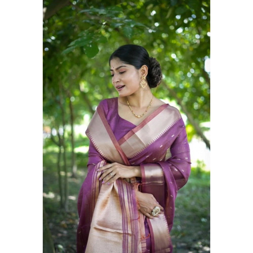 Women's Silk_Blend Butti Pattern Saree With Unstitched Blouse 5.5Mtr (Purple)