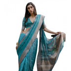 Women's Silk_Blend Butti Pattern Saree With Unstitched Blouse 5.5Mtr (Teal)