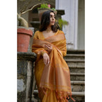 Women's Silk_Blend Butti Pattern Saree With Unstitched Blouse 5.5Mtr (Mustard)