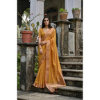 Women's Silk_Blend Butti Pattern Saree With Unstitched Blouse 5.5Mtr (Mustard)
