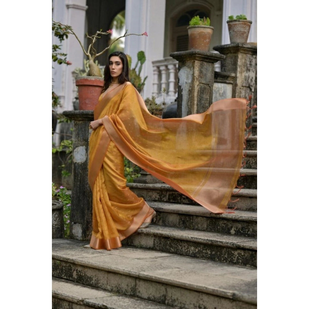 Women's Silk_Blend Butti Pattern Saree With Unstitched Blouse 5.5Mtr (Mustard)