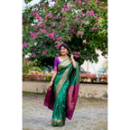 Women's Katan_Silk Zari_Weaving Saree With Unstitched Blouse 5.5Mtr (Dark_Green)
