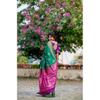 Women's Katan_Silk Zari_Weaving Saree With Unstitched Blouse 5.5Mtr (Dark_Green)