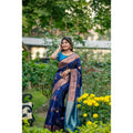 Women's Katan_Silk Zari_Weaving Saree With Unstitched Blouse 5.5Mtr (Navy_Blue)