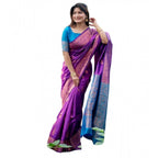 Women's Katan_Silk Zari_Weaving Saree With Unstitched Blouse 5.5Mtr (Purple)