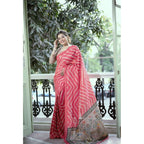 Women's Faux_Tussar_Silk Geometric_Print Saree With Unstitched Blouse 5.5Mtr (Pink)