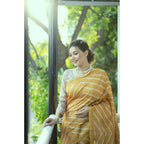 Women's Faux_Tussar_Silk Geometric_Print Saree With Unstitched Blouse 5.5Mtr (Mustard)