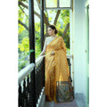 Women's Faux_Tussar_Silk Geometric_Print Saree With Unstitched Blouse 5.5Mtr (Mustard)