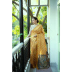 Women's Faux_Tussar_Silk Geometric_Print Saree With Unstitched Blouse 5.5Mtr (Mustard)