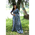 Women's Faux_Tussar_Silk Abstract_Print Saree With Unstitched Blouse 5.5Mtr (Blue)