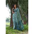 Women's Faux_Tussar_Silk Abstract_Print Saree With Unstitched Blouse 5.5Mtr (Sea_Green)