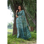 Women's Faux_Tussar_Silk Abstract_Print Saree With Unstitched Blouse 5.5Mtr (Sea_Green)