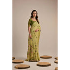 Women's Blended_Cotton Floral Motifs And Woven Buttas Saree With Unstitched Blouse 5.5Mtr (Light_Green)