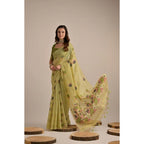 Women's Blended_Cotton Floral Motifs And Woven Buttas Saree With Unstitched Blouse 5.5Mtr (Light_Green)