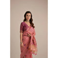 Women's Blended_Cotton Floral Motifs And Woven Buttas Saree With Unstitched Blouse 5.5Mtr (Pink)