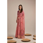 Women's Blended_Cotton Floral Motifs And Woven Buttas Saree With Unstitched Blouse 5.5Mtr (Pink)