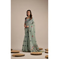 Women's Blended_Cotton Floral Motifs And Woven Buttas Saree With Unstitched Blouse 5.5Mtr (Teal)