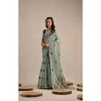 Women's Blended_Cotton Floral Motifs And Woven Buttas Saree With Unstitched Blouse 5.5Mtr (Teal)
